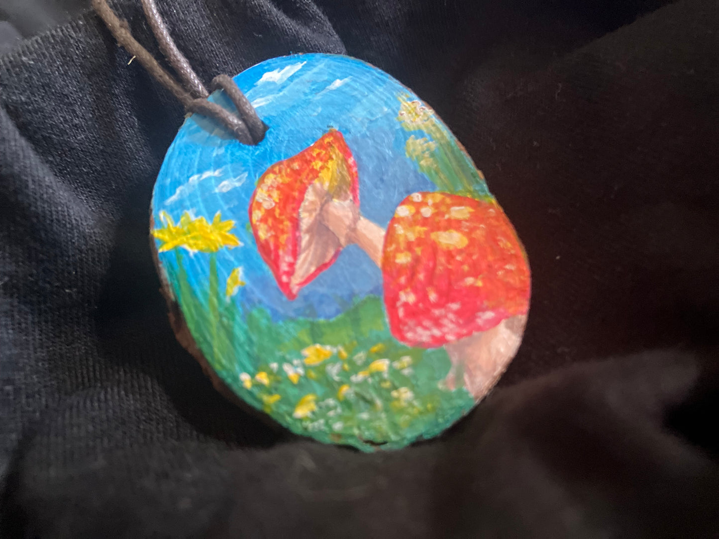 “Sunshine and Mushrooms” 🍄 - hand painted necklace
