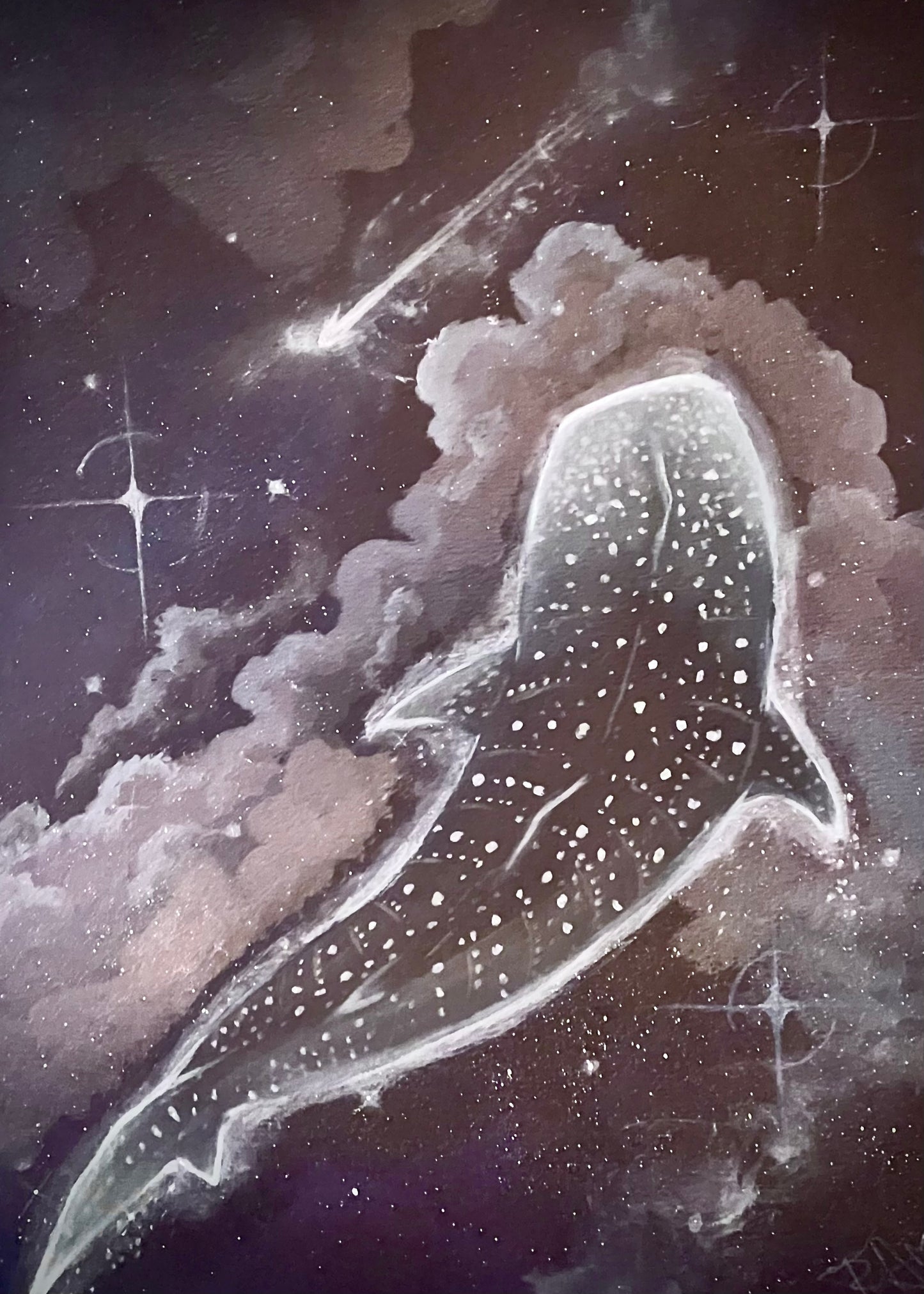 “Cosmic Whaleshark” original 9x12 painting “just be YOU” framed