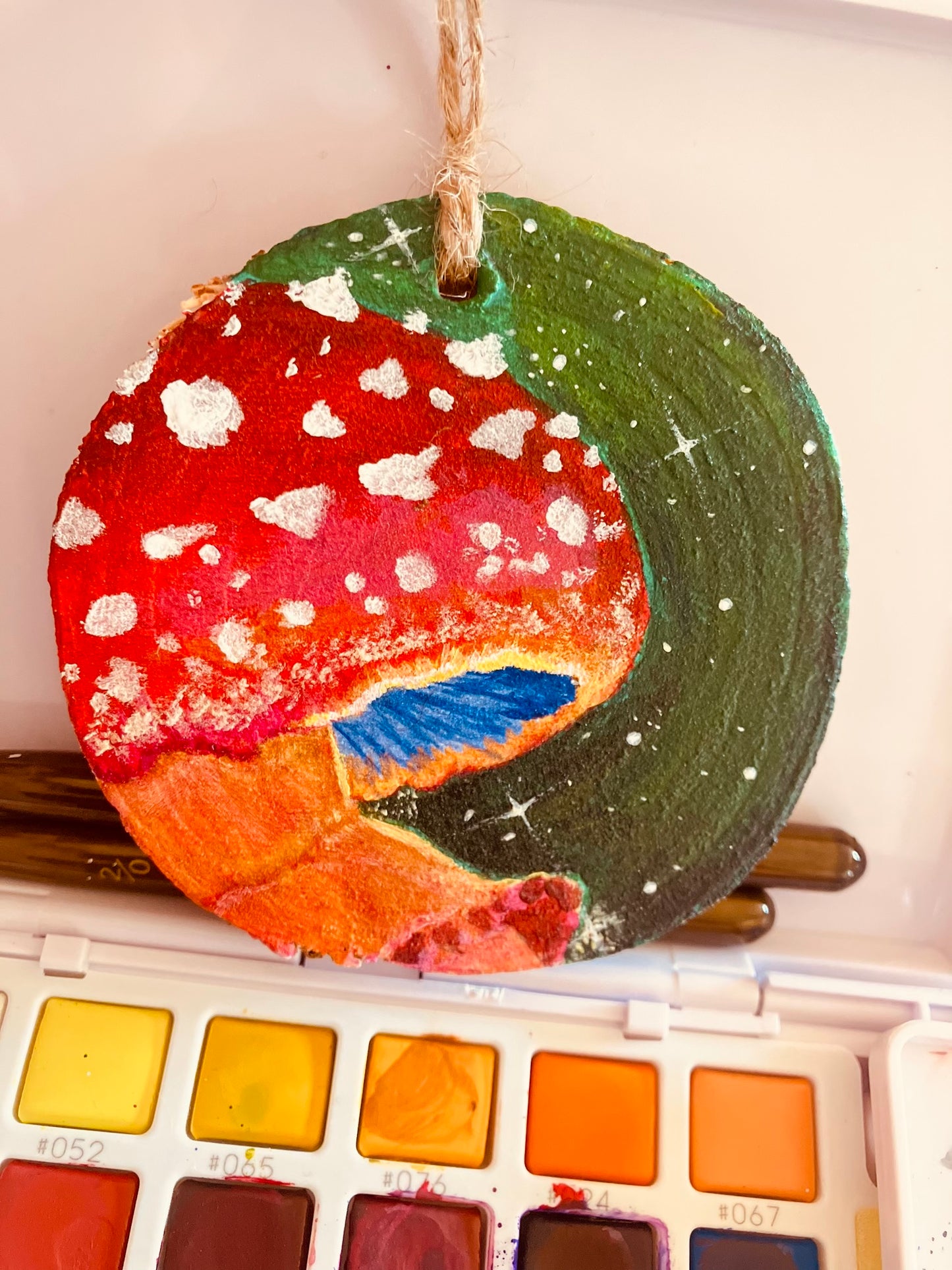 Custom Hand Painted Christmas Ornament- natural rustic wood slice