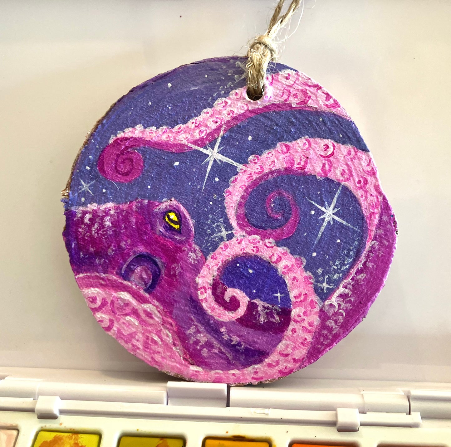 Custom Hand Painted Christmas Ornament- natural rustic wood slice