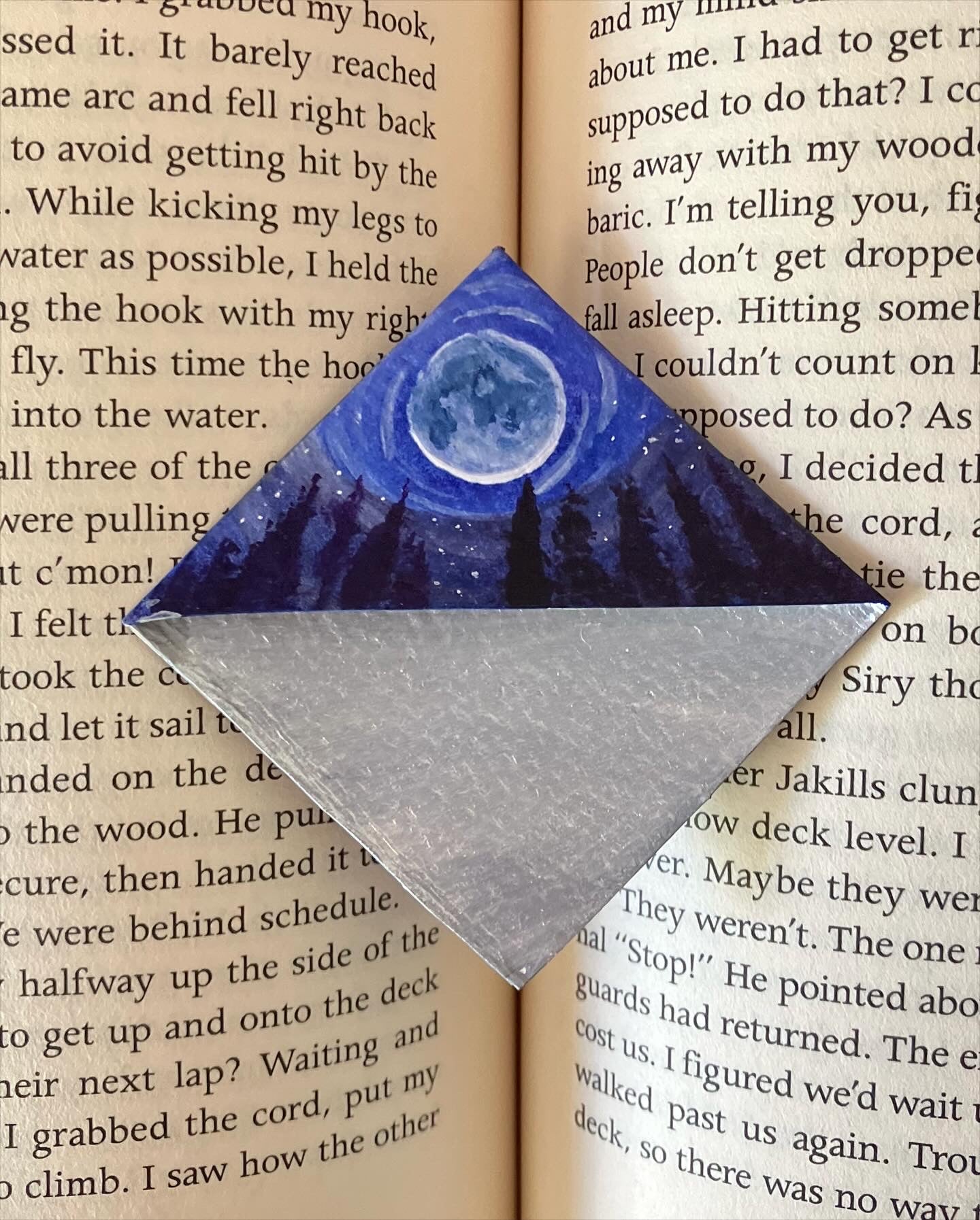 Midnight forest & Moon- Mini/small hand painted corner bookmark