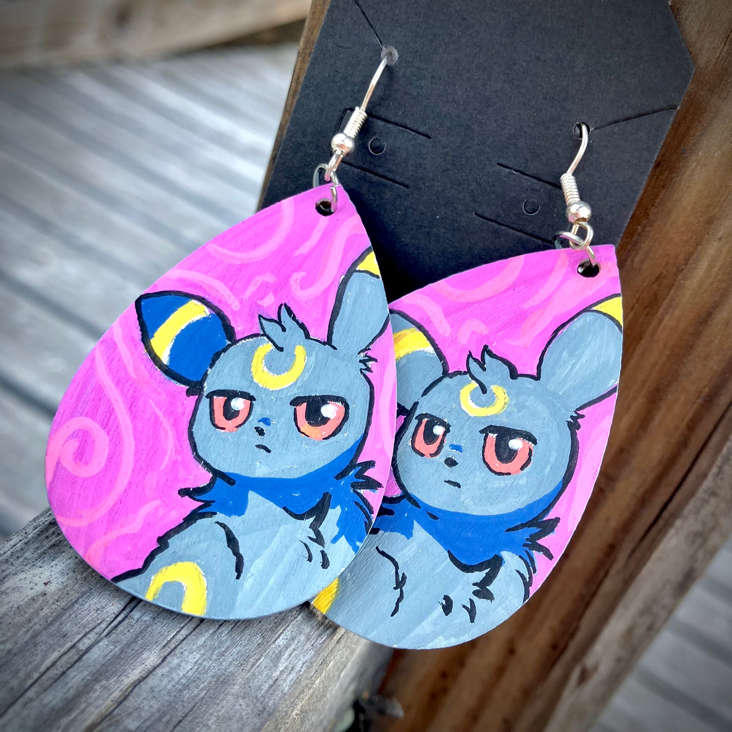 Curious Umbreon- hand painted earrings