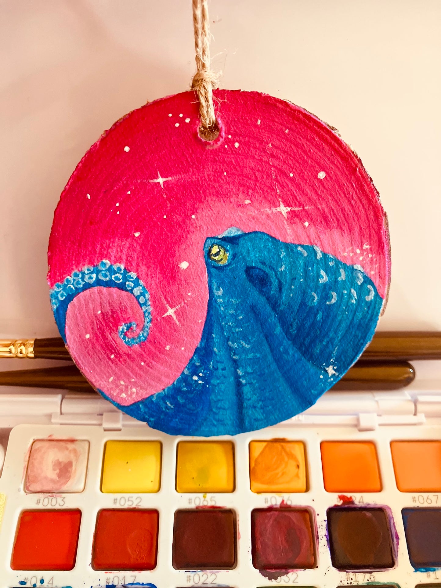 Custom Hand Painted Christmas Ornament- natural rustic wood slice