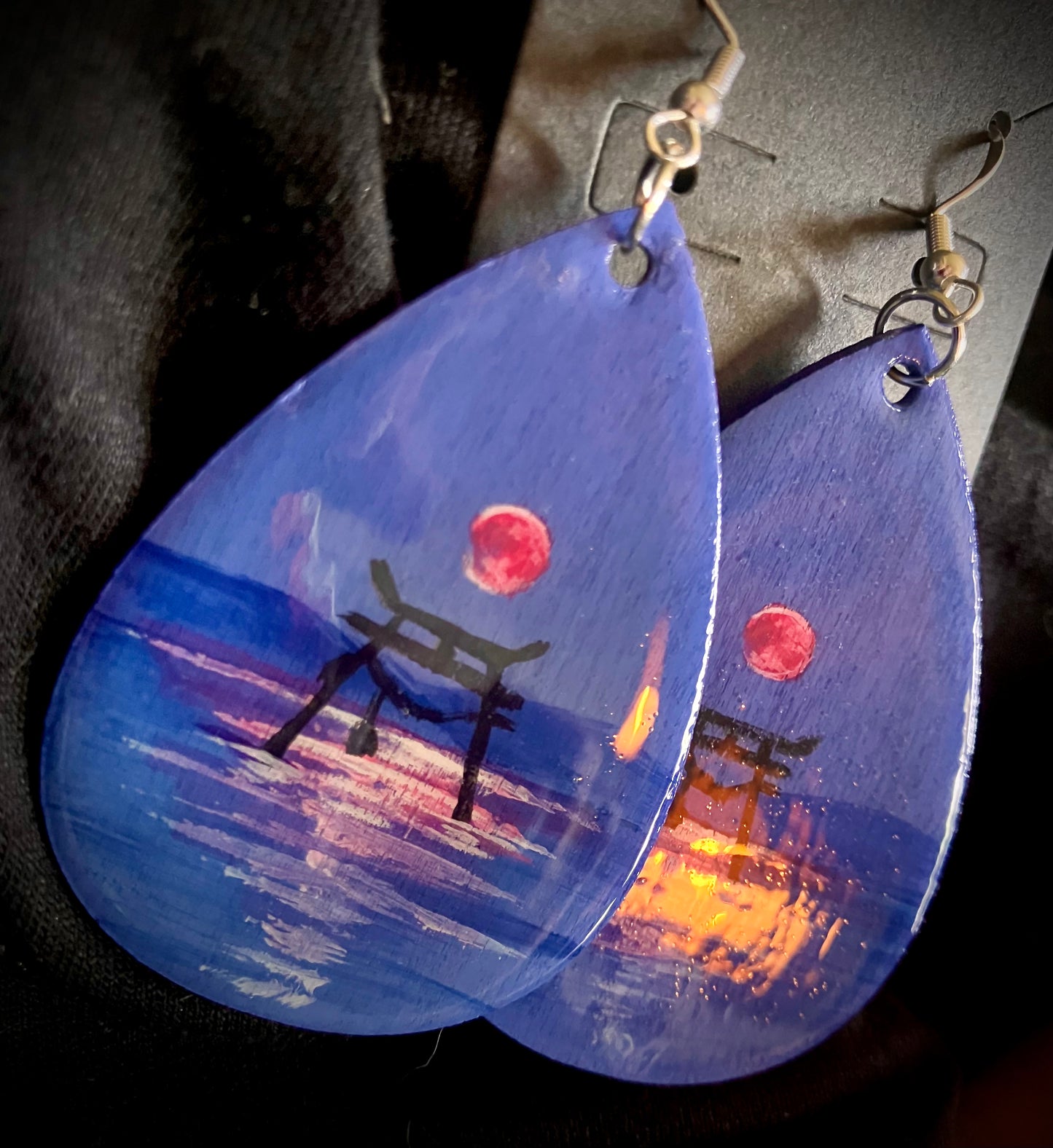 Blood Moon ๐ in Japan- earrings hand painted one of a kind