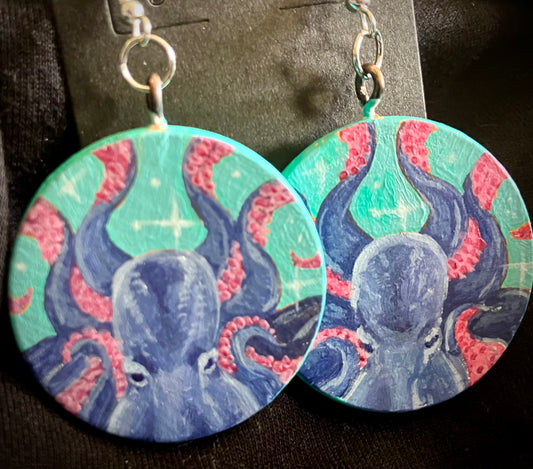 “Dancing octopuses” 🐙 - hand painted original earring set