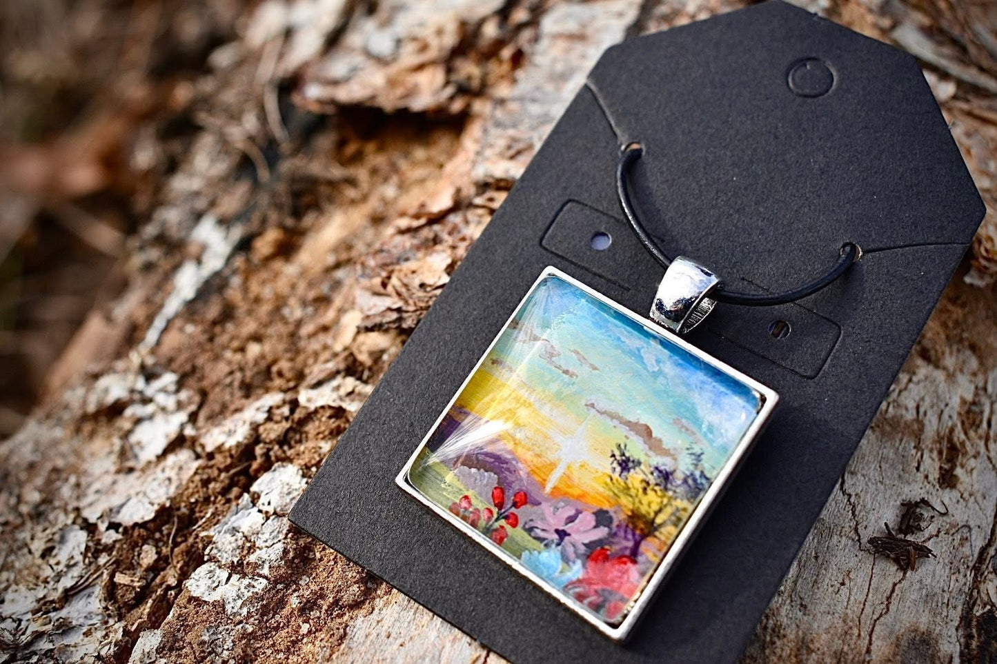 “Serenity amidst the Sunset” 🌅- hand painted necklace