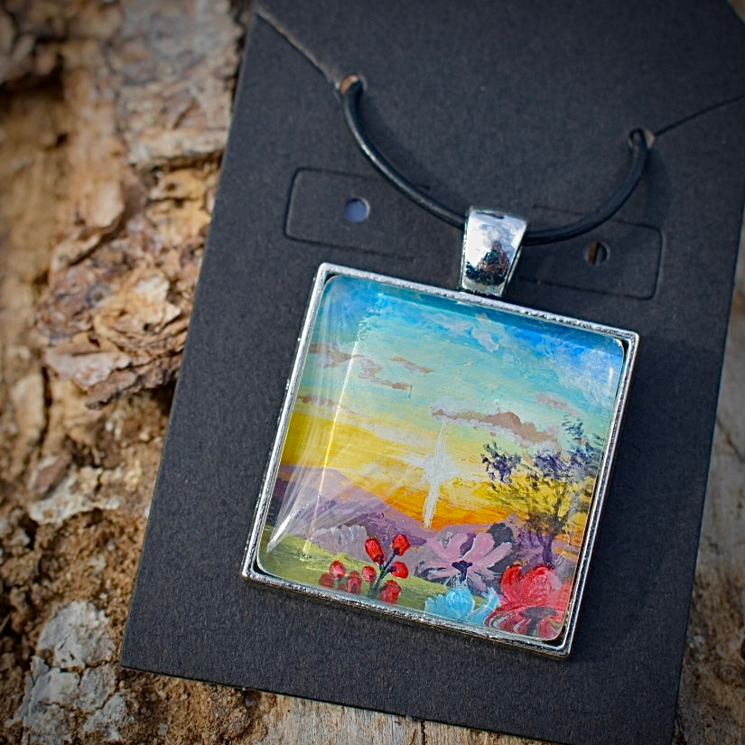 “Serenity amidst the Sunset” 🌅- hand painted necklace