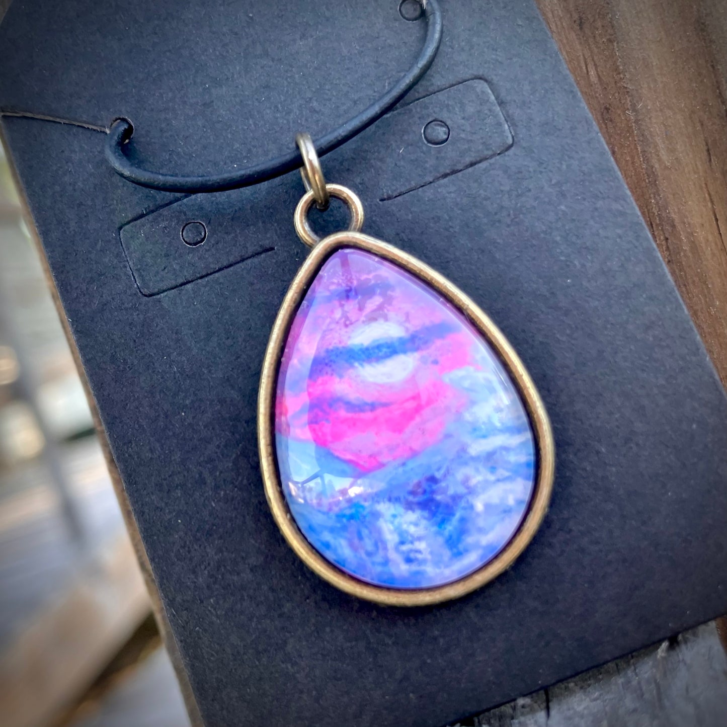 “Twilight hour in Snowy Mountains” hand painted necklace