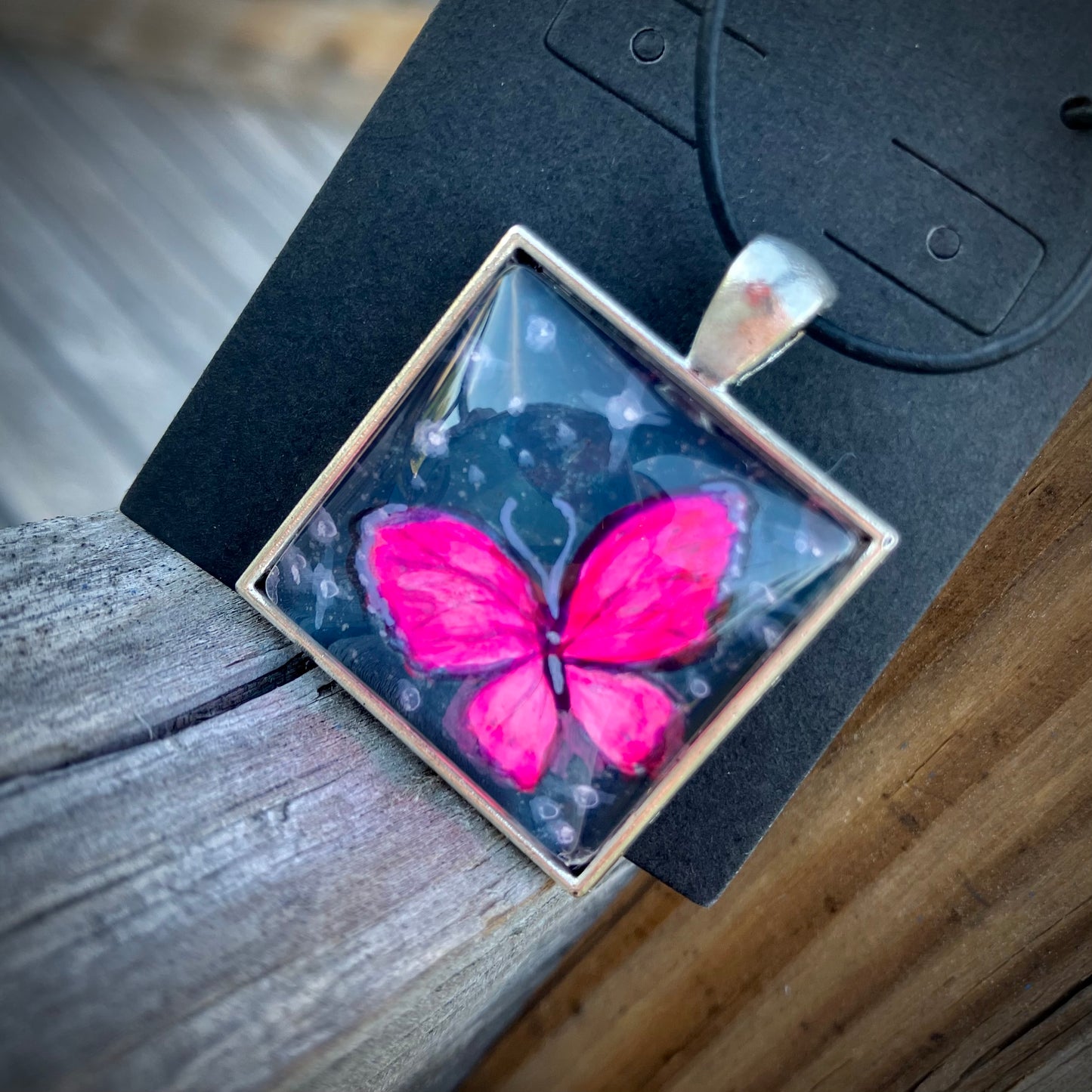 “Pink whimsy” Butterfly hand painted necklace