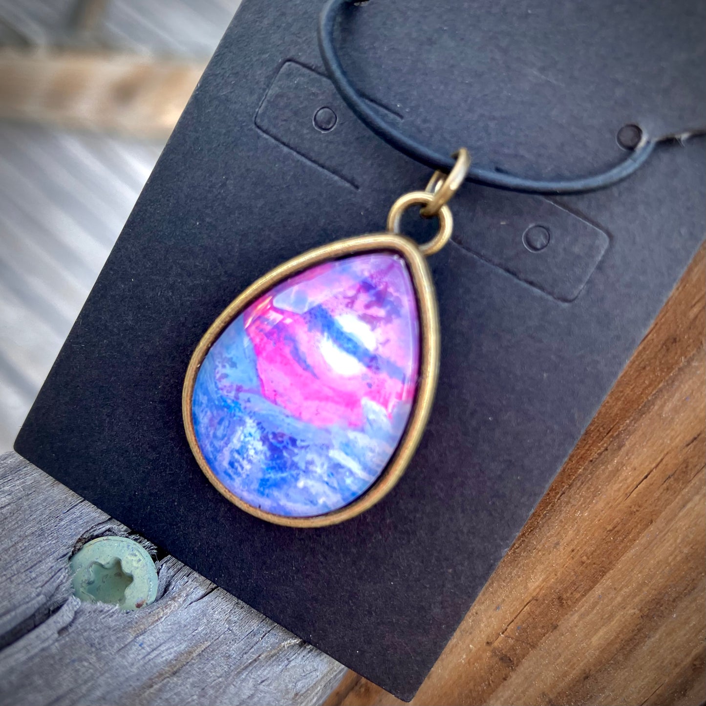 “Twilight hour in Snowy Mountains” hand painted necklace