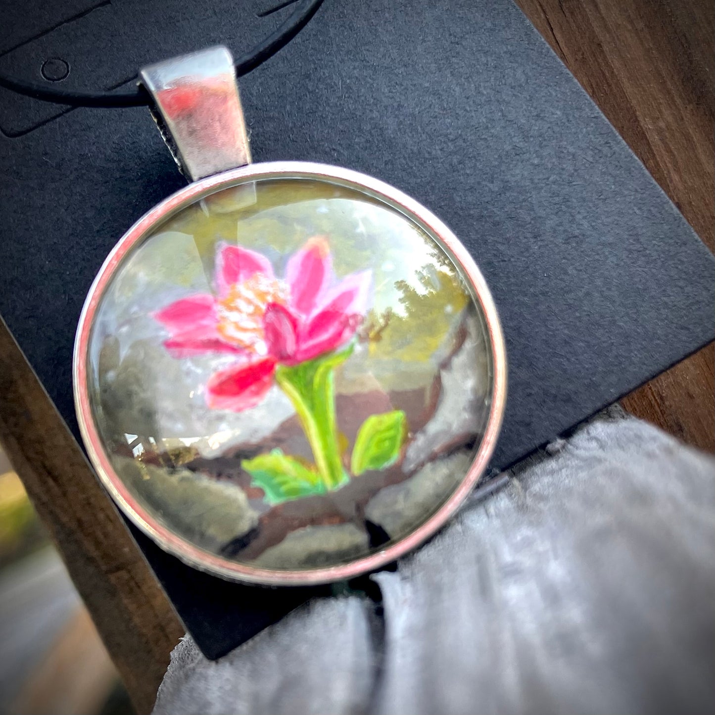 “Concreted Love Flower” hand painted Pendant