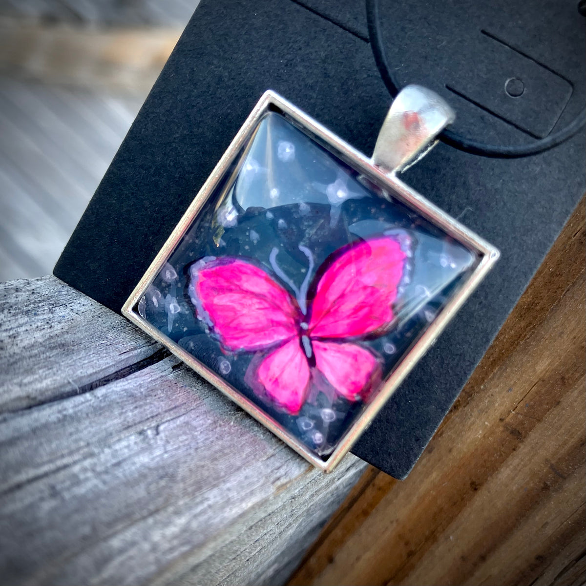 “Pink whimsy” Butterfly hand painted necklace