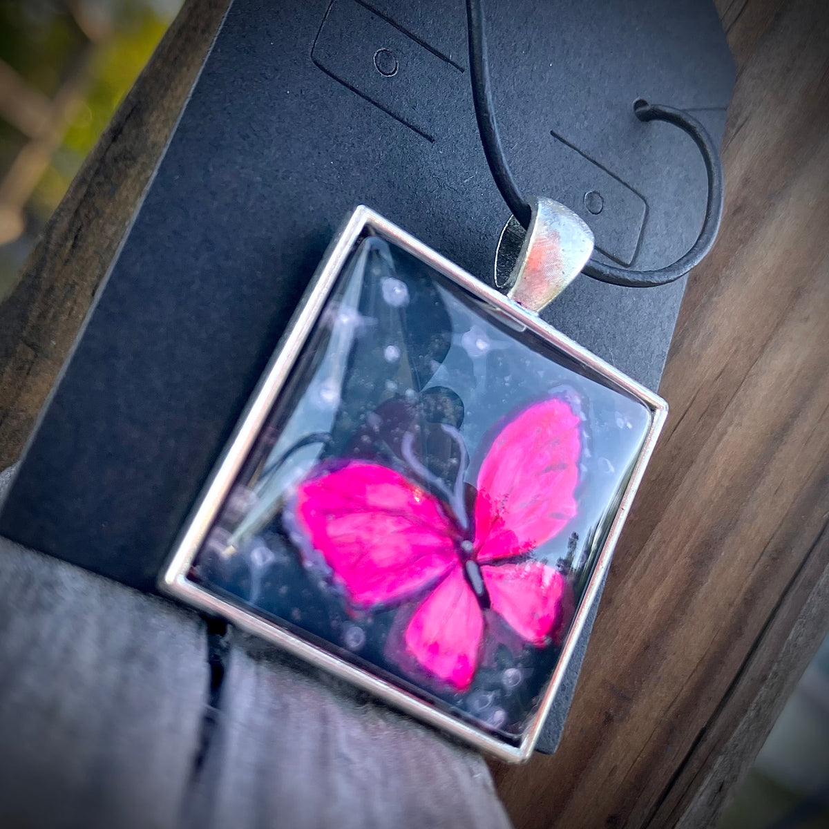 “Pink whimsy” Butterfly hand painted necklace