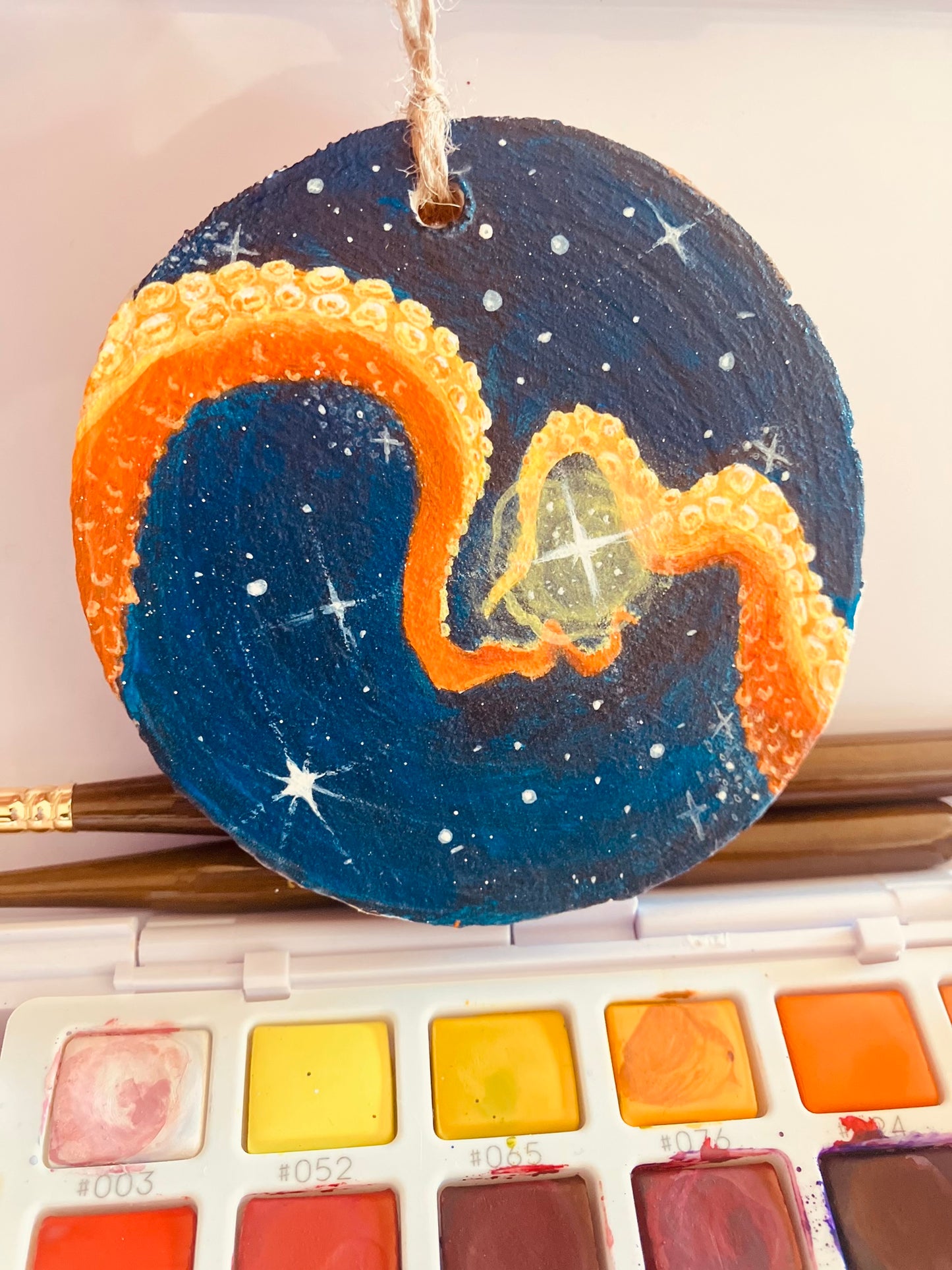 Custom Hand Painted Christmas Ornament- natural rustic wood slice