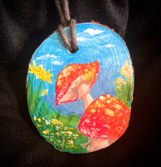 “Sunshine and Mushrooms” 🍄 - hand painted necklace