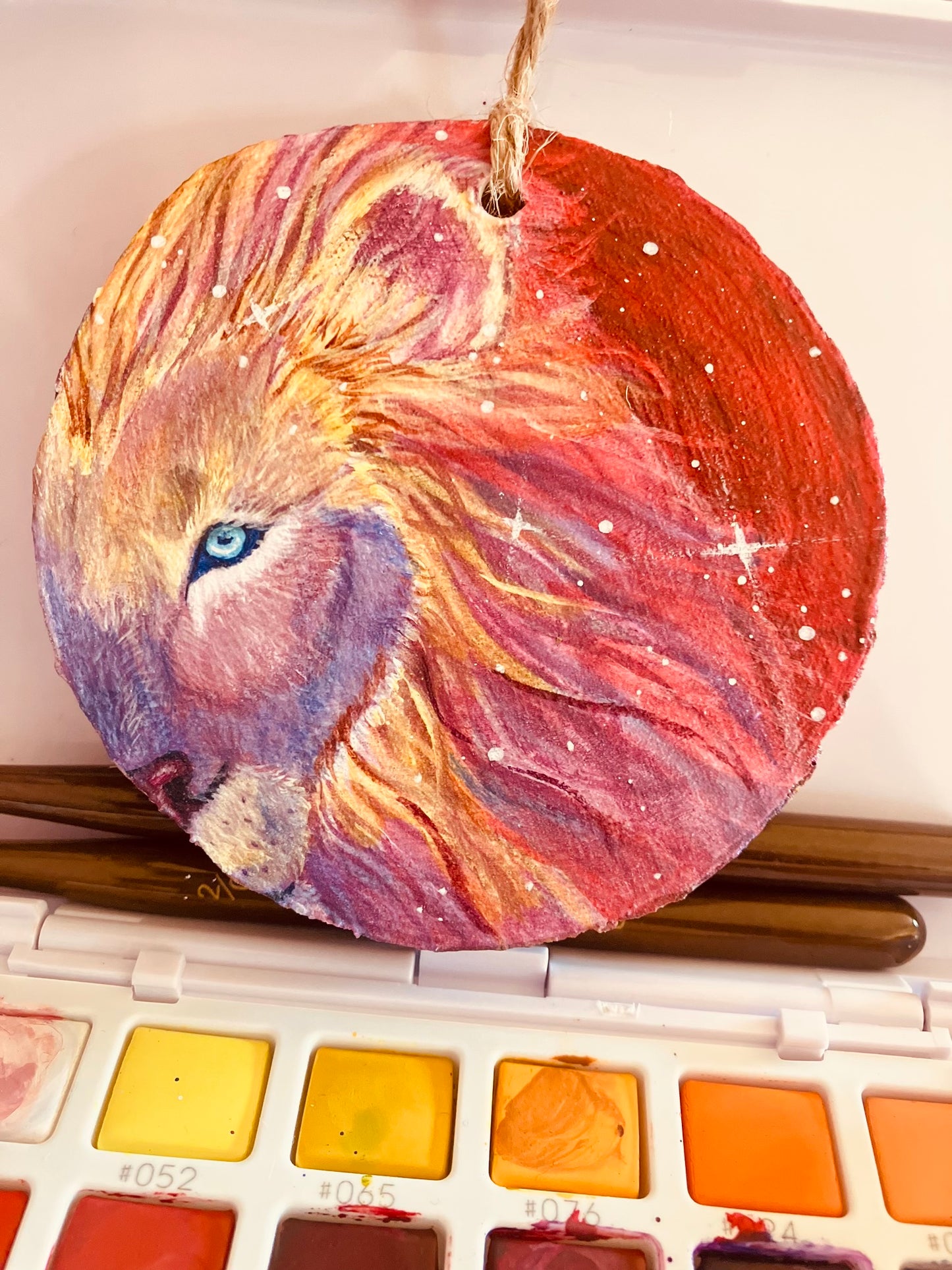 Custom Hand Painted Christmas Ornament- natural rustic wood slice