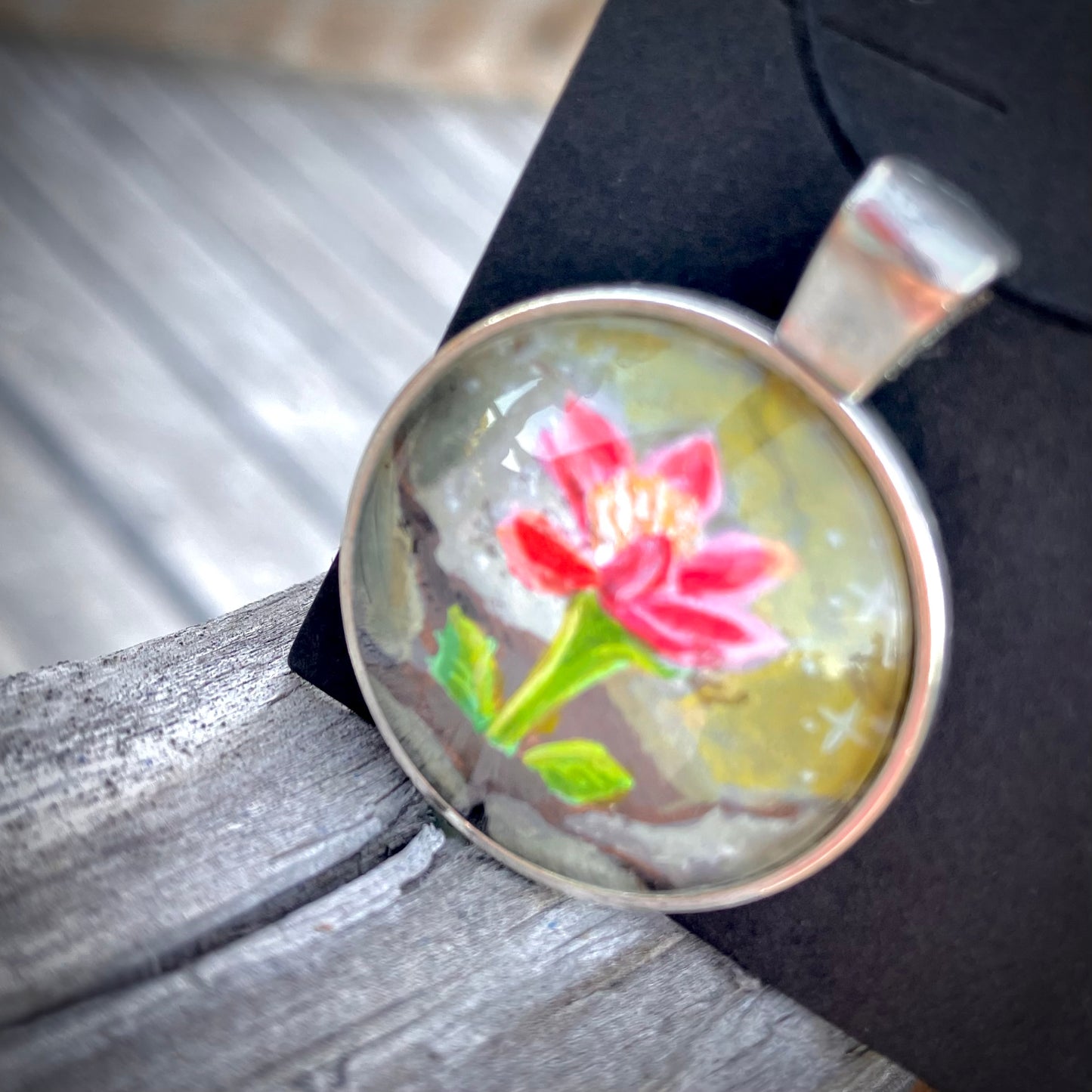 “Concreted Love Flower” hand painted Pendant