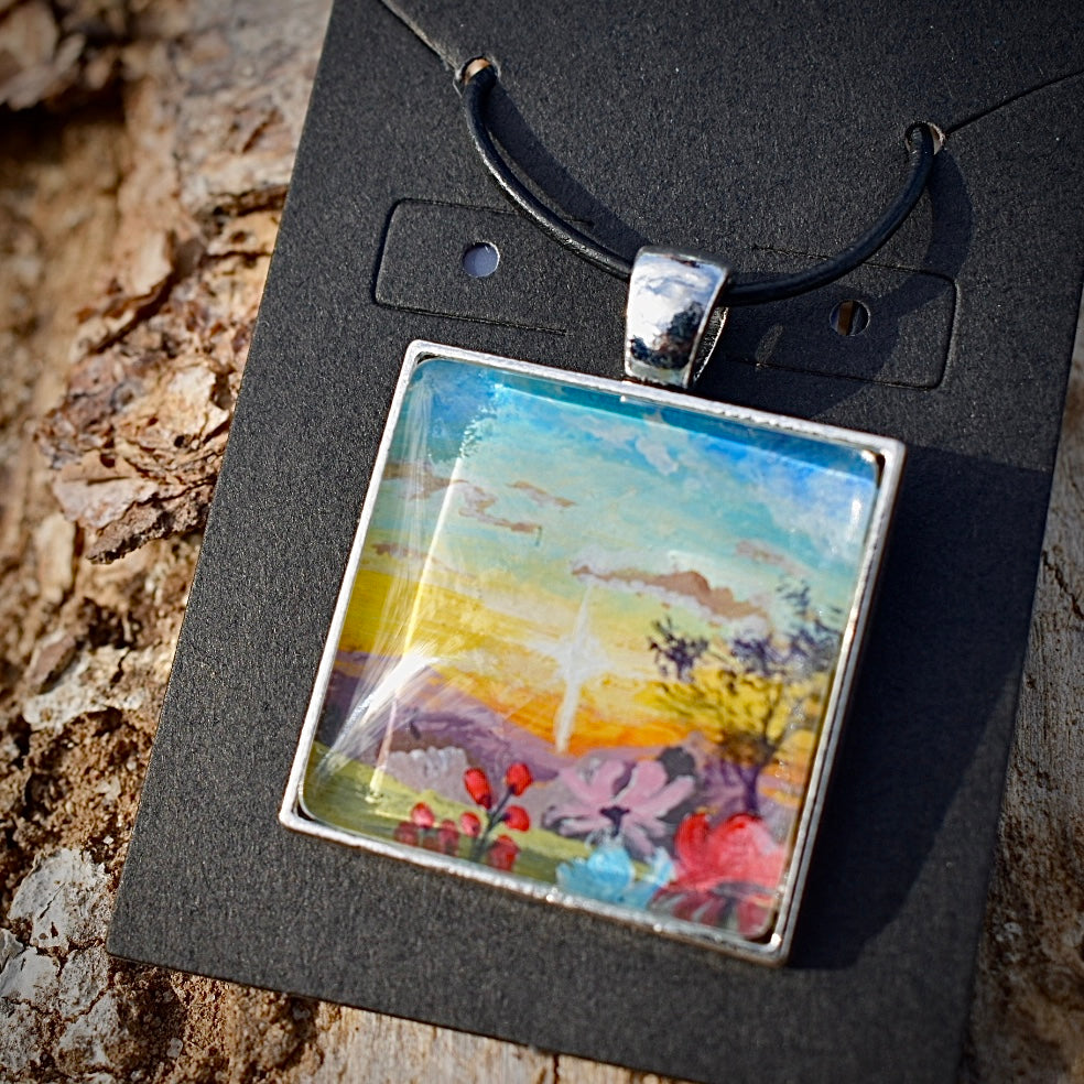 “Serenity amidst the Sunset” 🌅- hand painted necklace