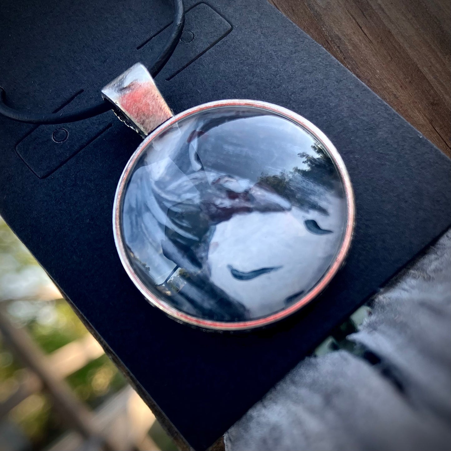 The Determined Raven pendant- Hand painted Original Necklace