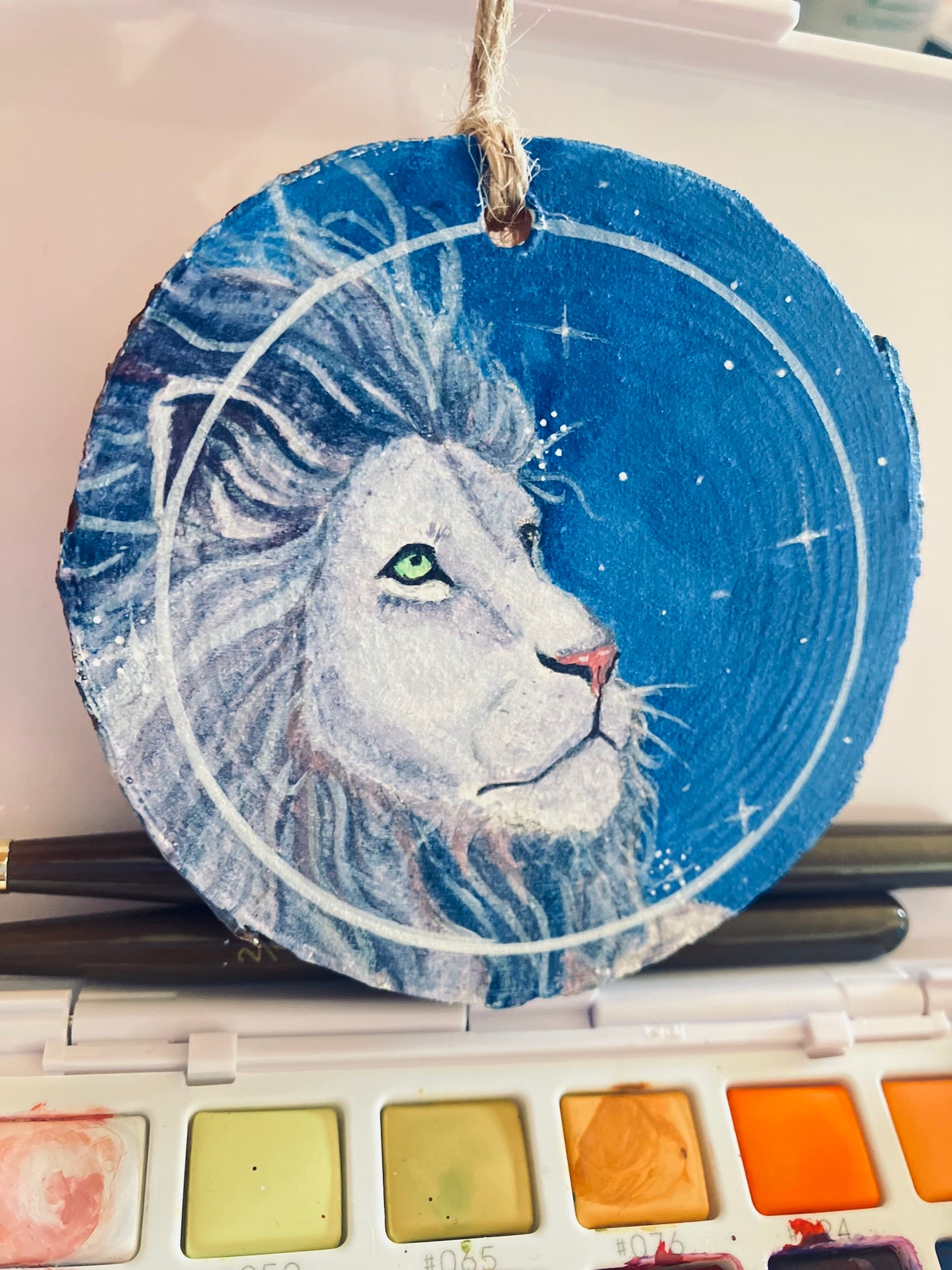 Custom Hand Painted Christmas Ornament- natural rustic wood slice