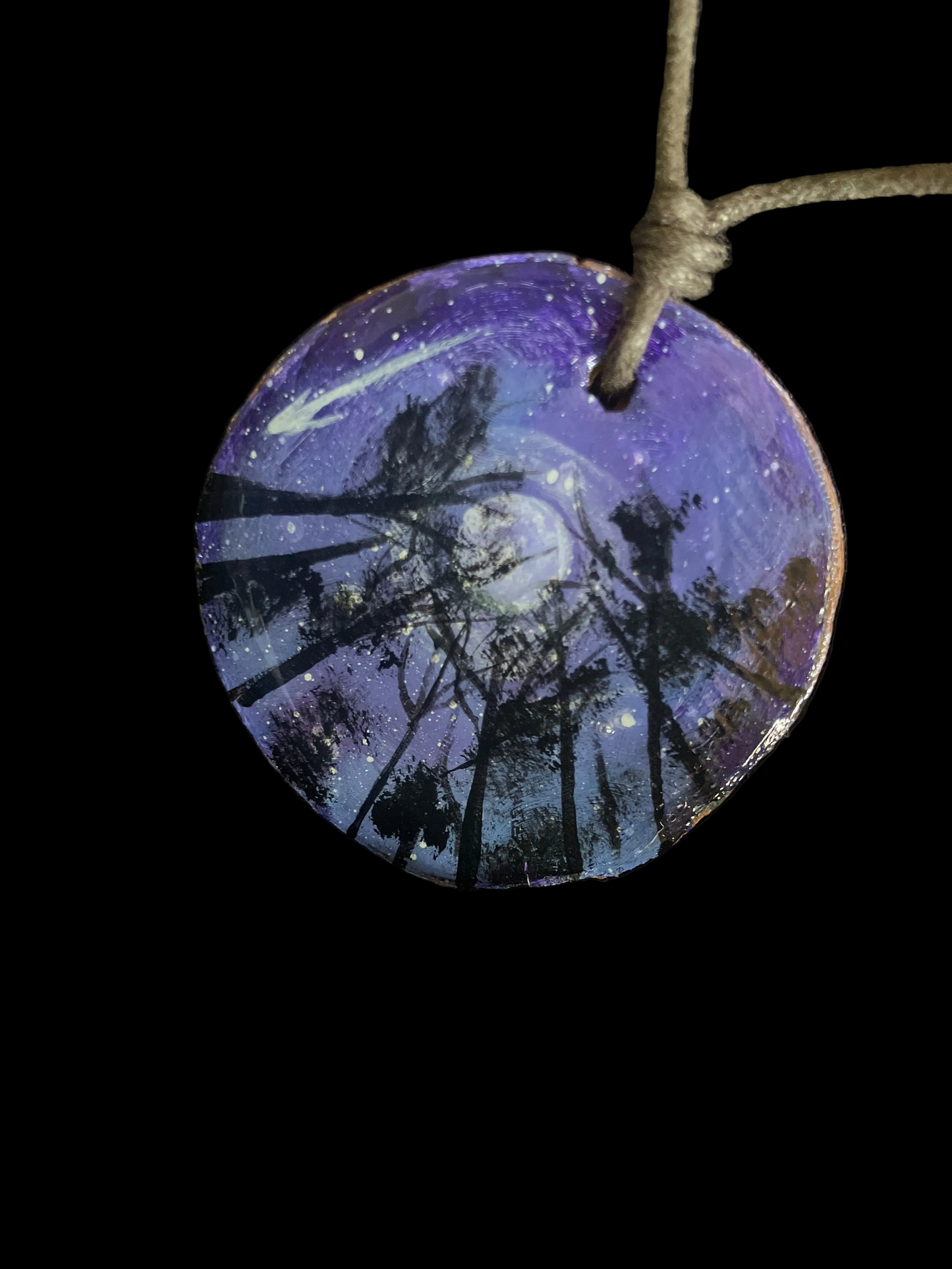 “Moon above the Trees” - one of a kind hand painted necklace