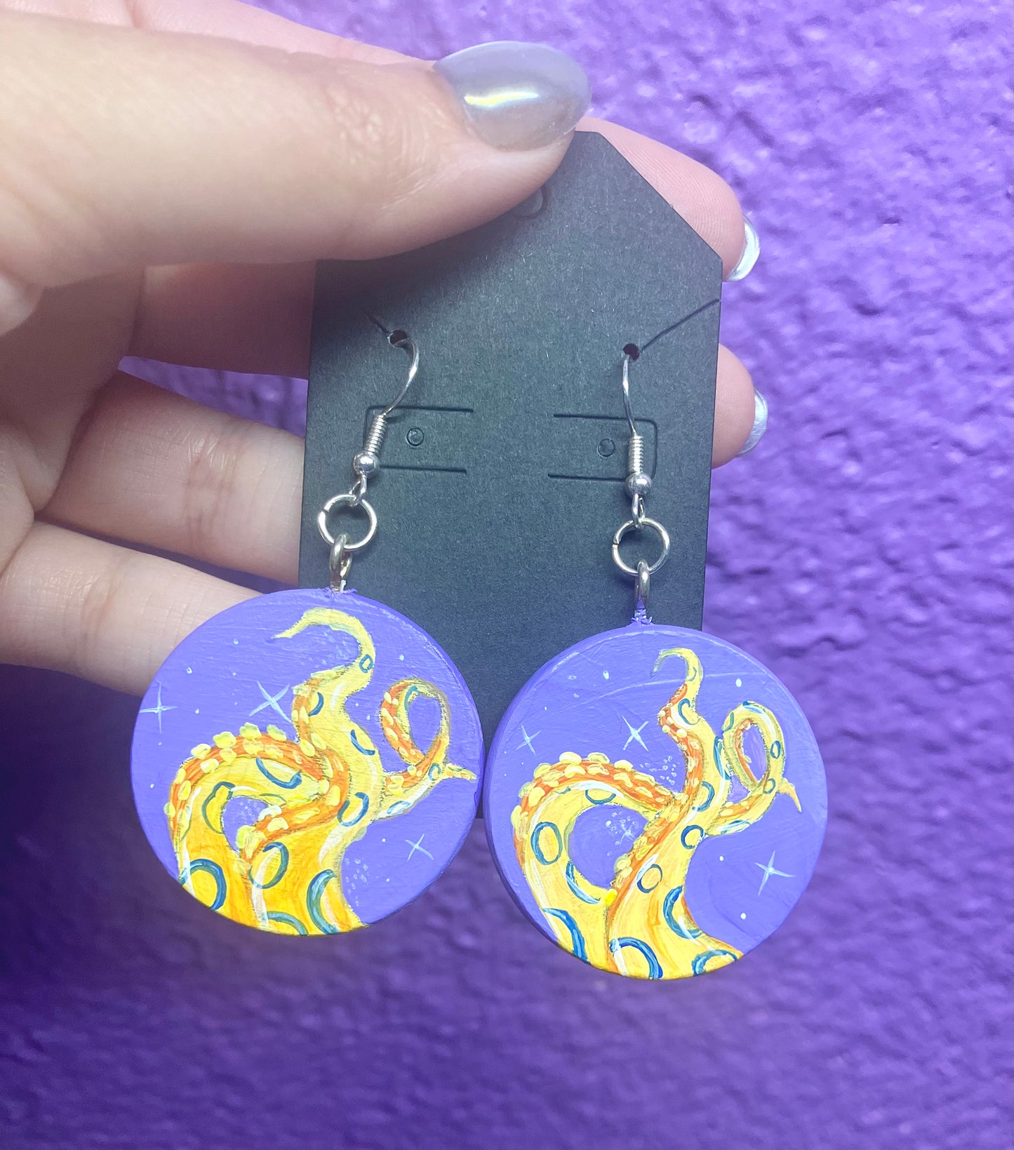 Blue Ring Octopus Earrings