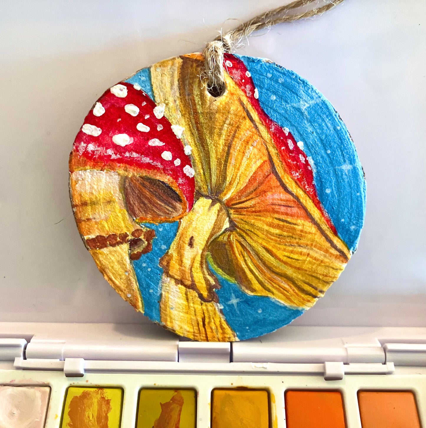 Custom Hand Painted Christmas Ornament- natural rustic wood slice