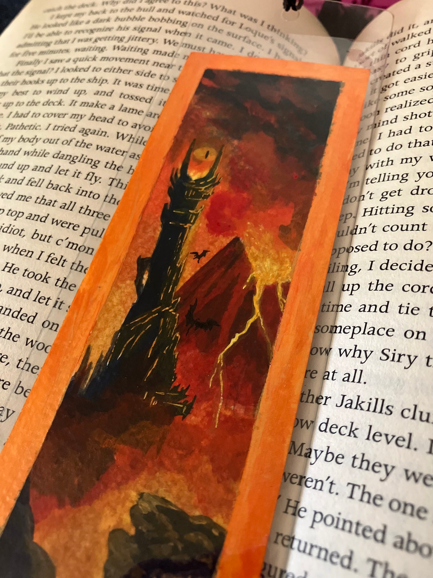 The fires of Mordor - Hand-painted Original Bookmark