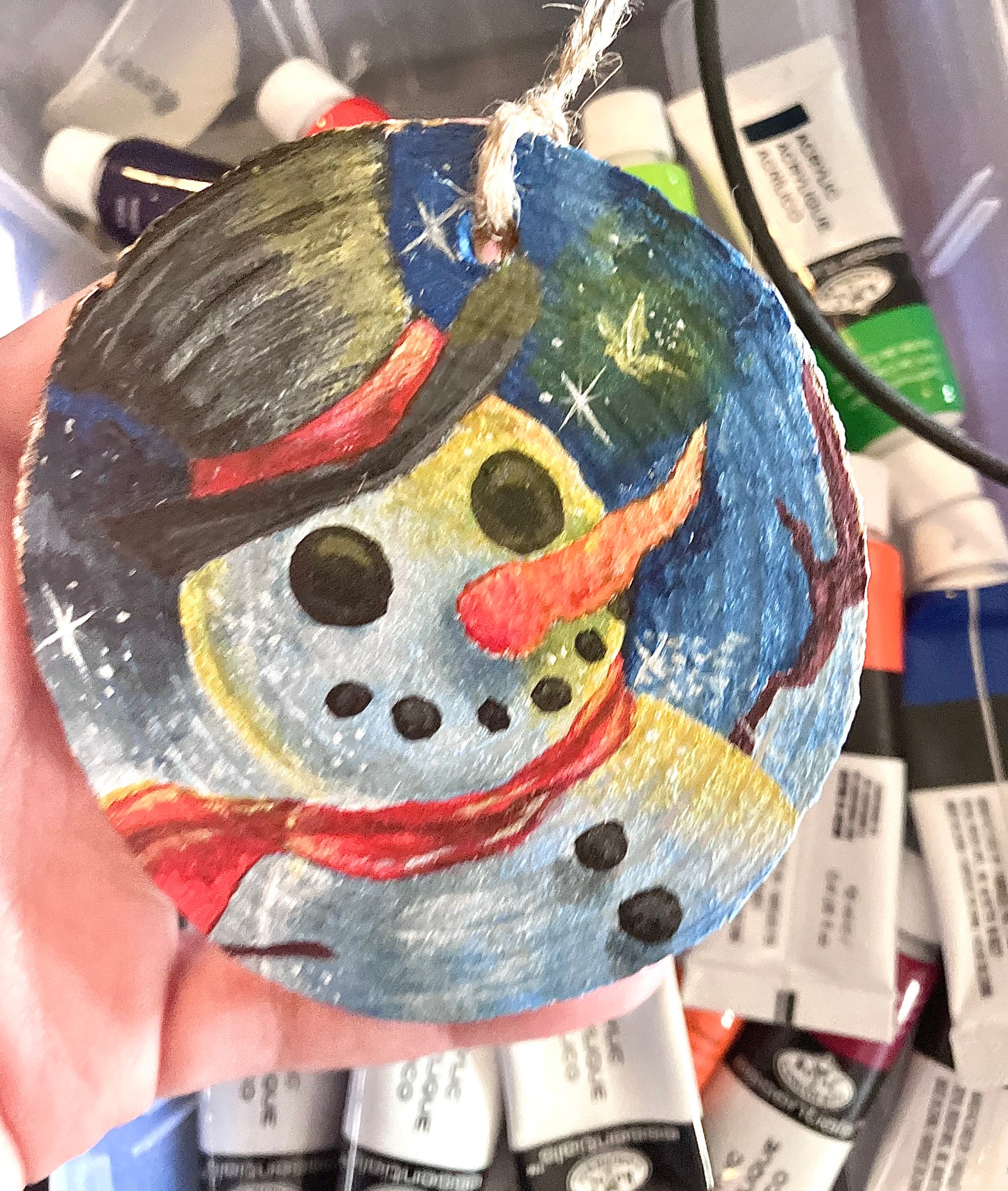 Custom Hand Painted Christmas Ornament- natural rustic wood slice