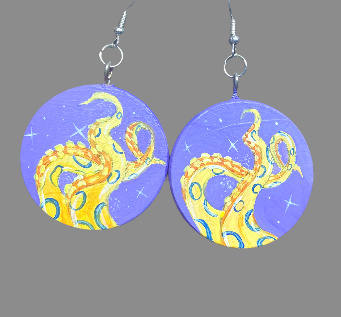 Blue Ring Octopus Earrings