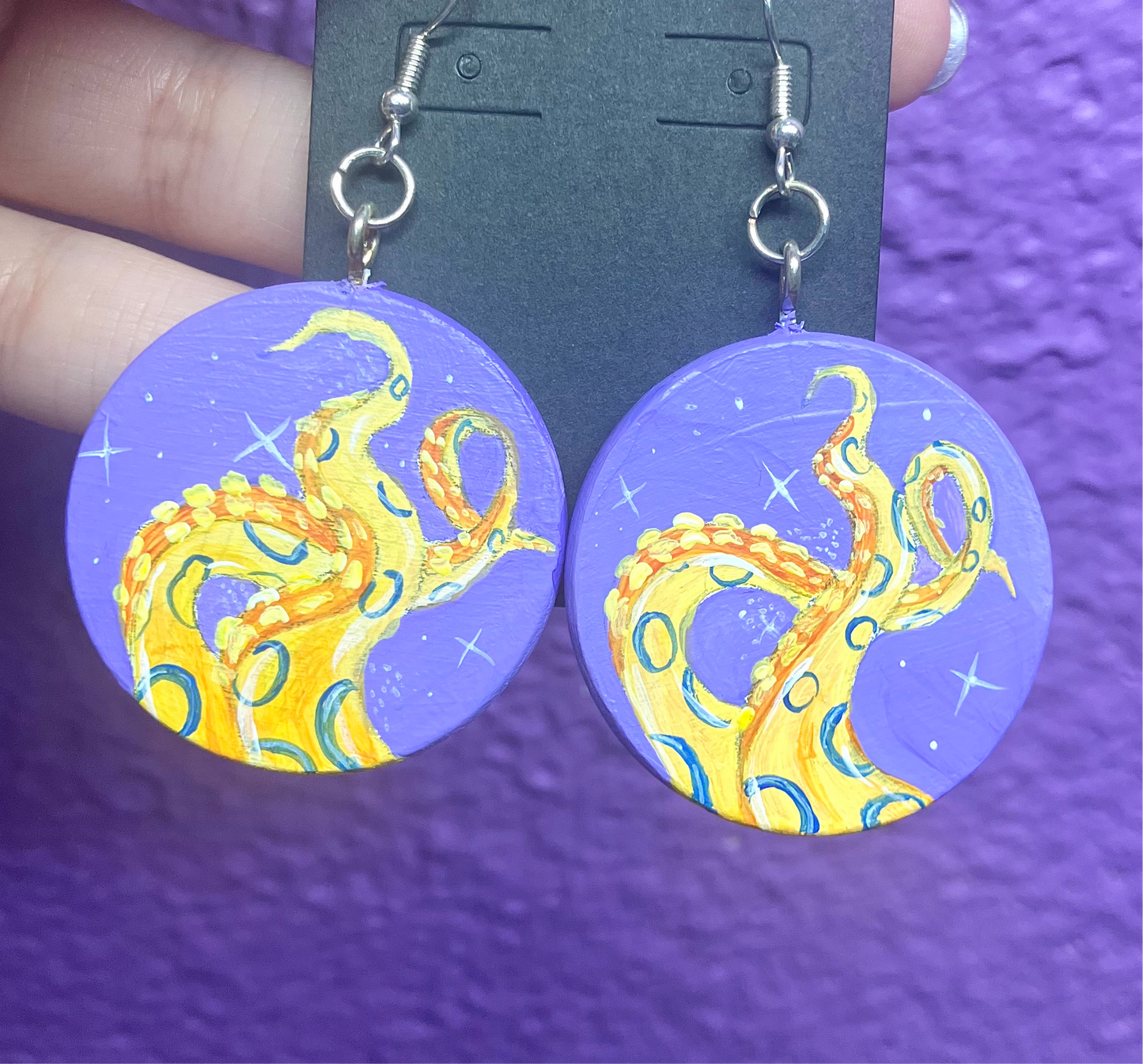 Blue Ring Octopus Earrings