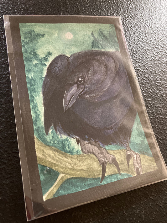 “The Curious Raven” 🐦‍⬛- original 4x6 painting