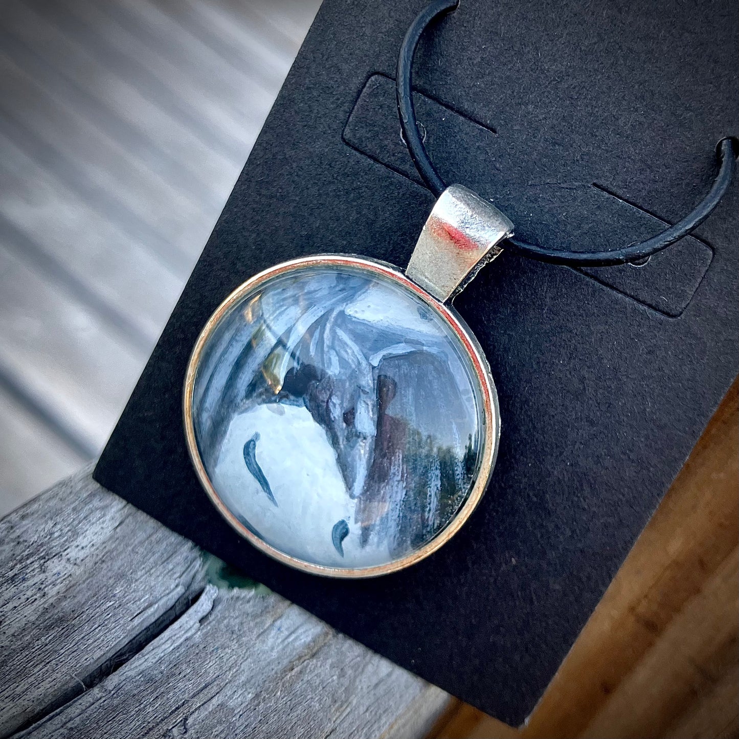 The Determined Raven pendant- Hand painted Original Necklace