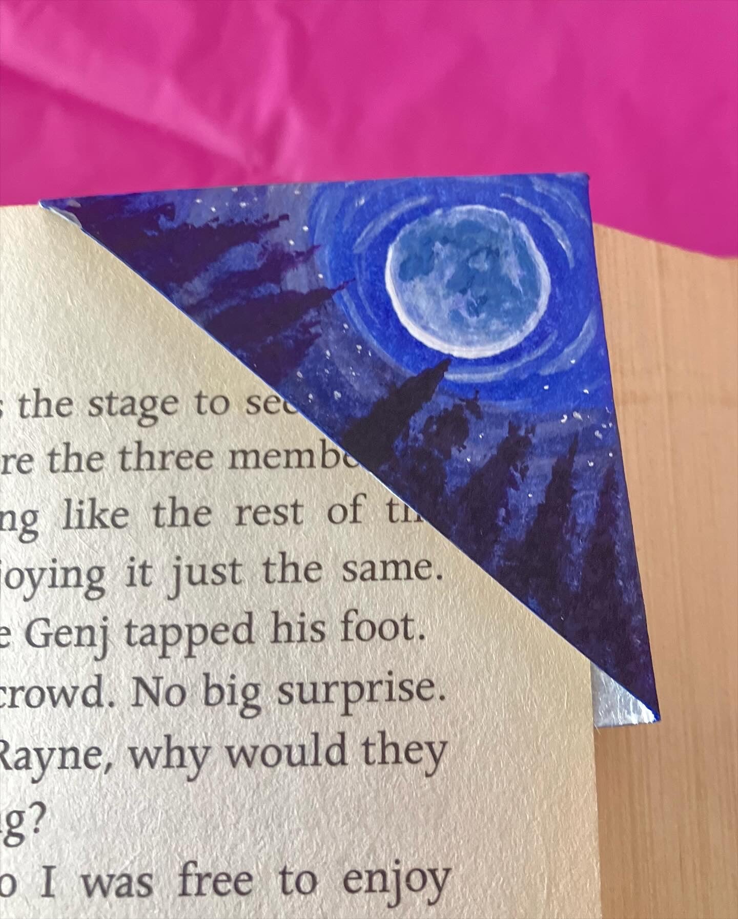 Midnight forest & Moon- Mini/small hand painted corner bookmark
