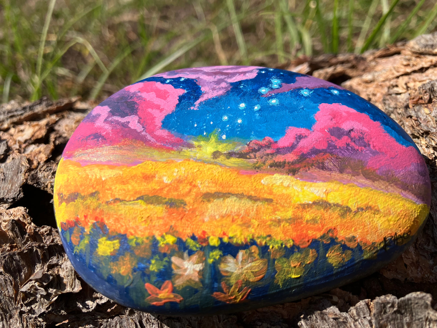 Twilight Fields - hand painted stone