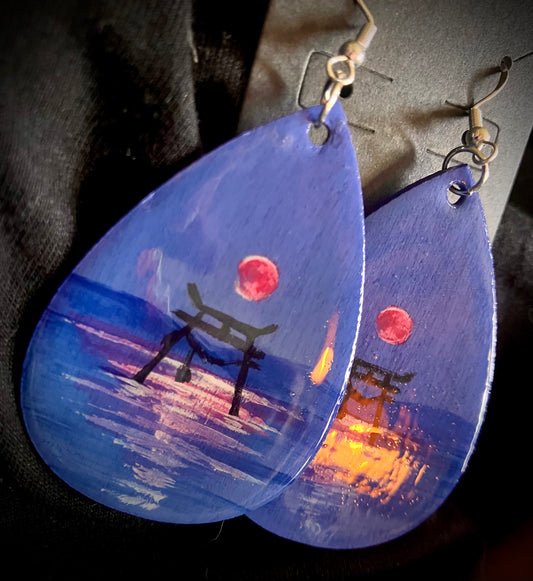 Blood Moon 🌙 in Japan- earrings hand painted one of a kind