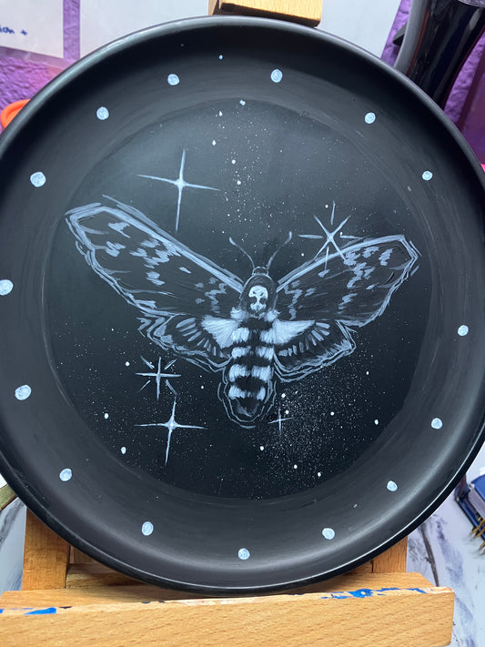 “Nigh is the Midnight” - Deathhead moth hand painted Plate (for decor only)